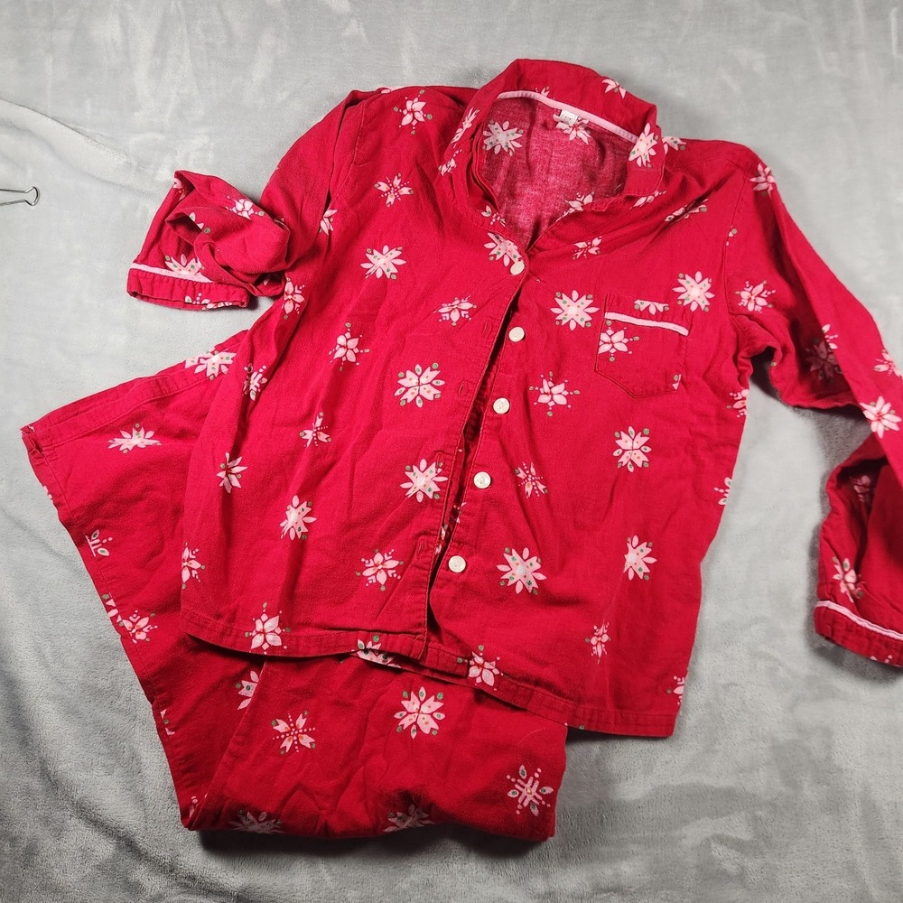 GAP Body Red Poinsettia Lounge PJ Set 100% Cotton Women Size L Cabin Core Sleep